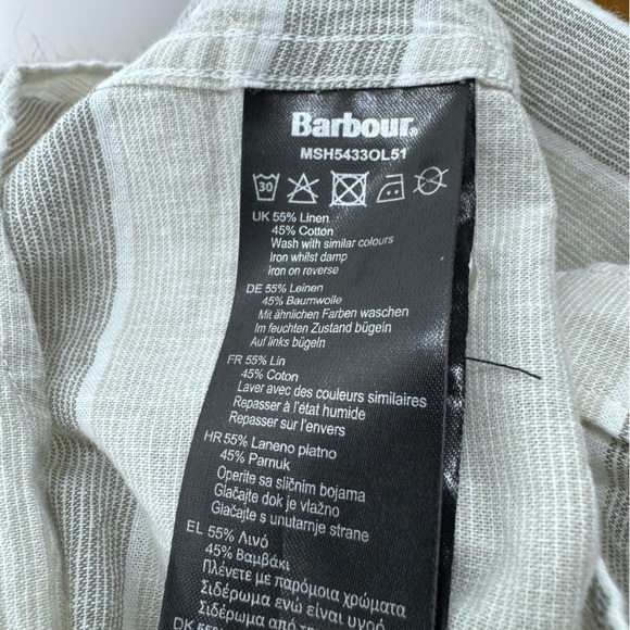 Barbour Linen Blend Gray Striped Casual Button Down Shirt - Picture 7 of 8
